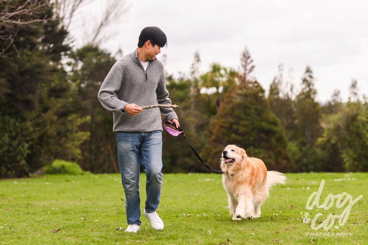 Don and Lucky walking with a stick
